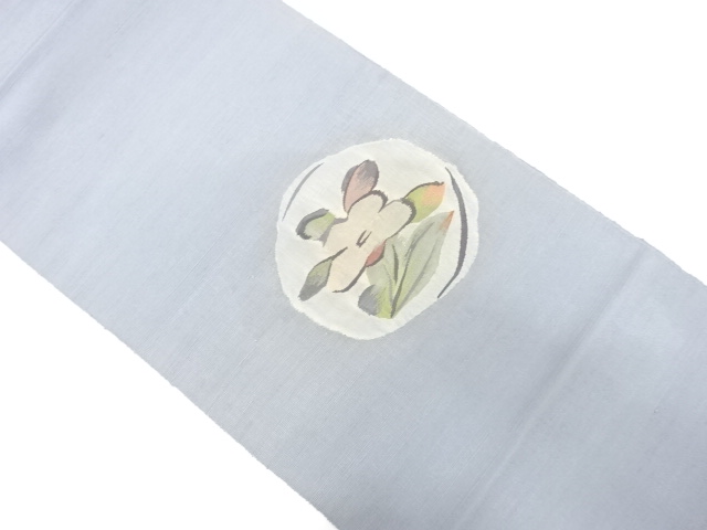 JAPANESE KIMONO / ANTIQUE NAGOYA OBI / SILK / FUSHI TSUMUGI / WOVEN ROUNDEL CREST & FLOWERS